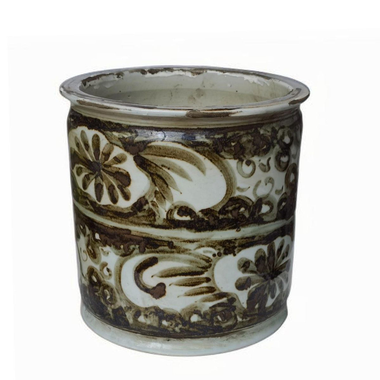 Rust Sea Flower Motif Cylinder Pot