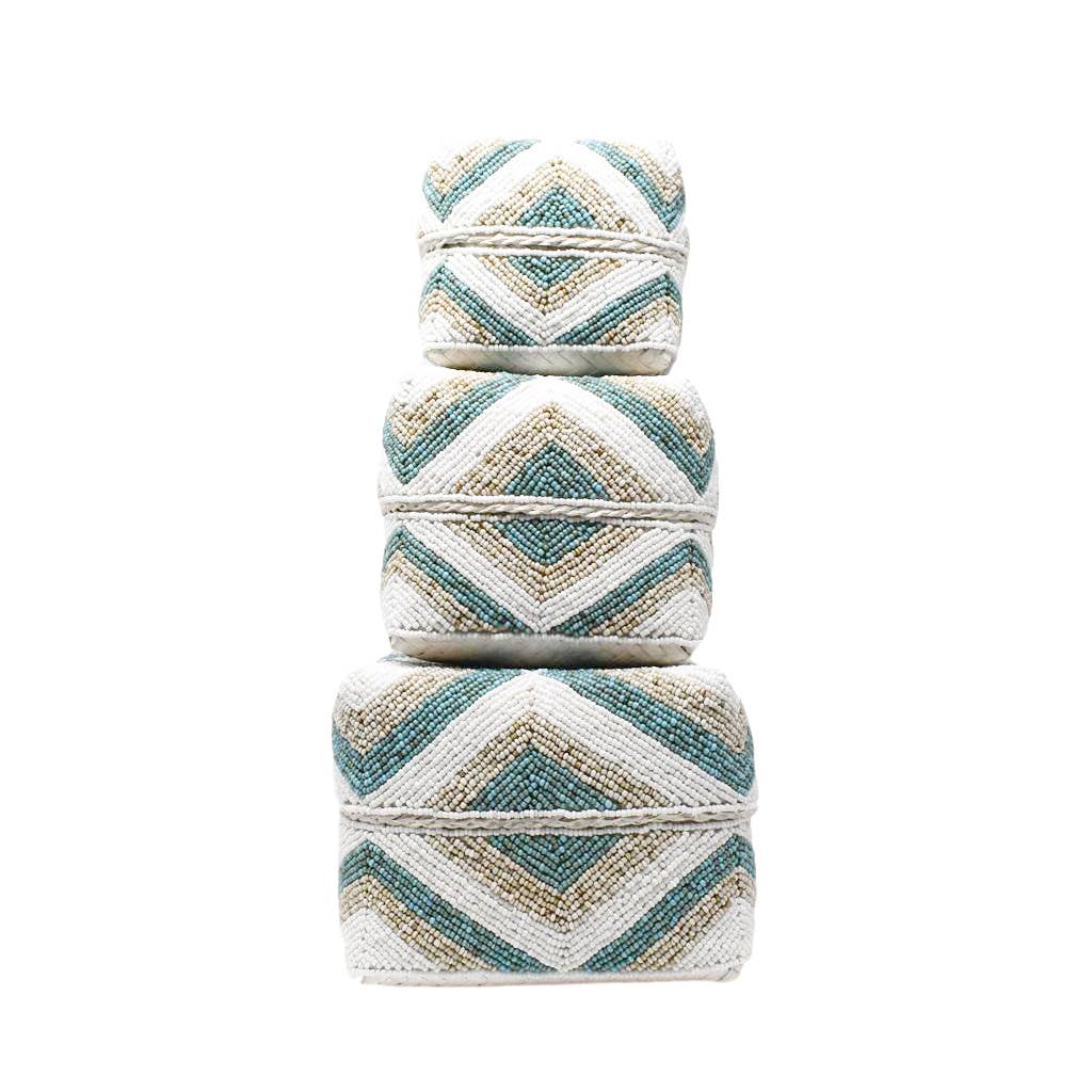 Bali Beaded Box Aqua/Natural/White