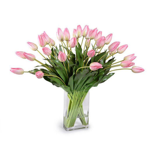 French Tulip Arrangement in Glass Pink 24"