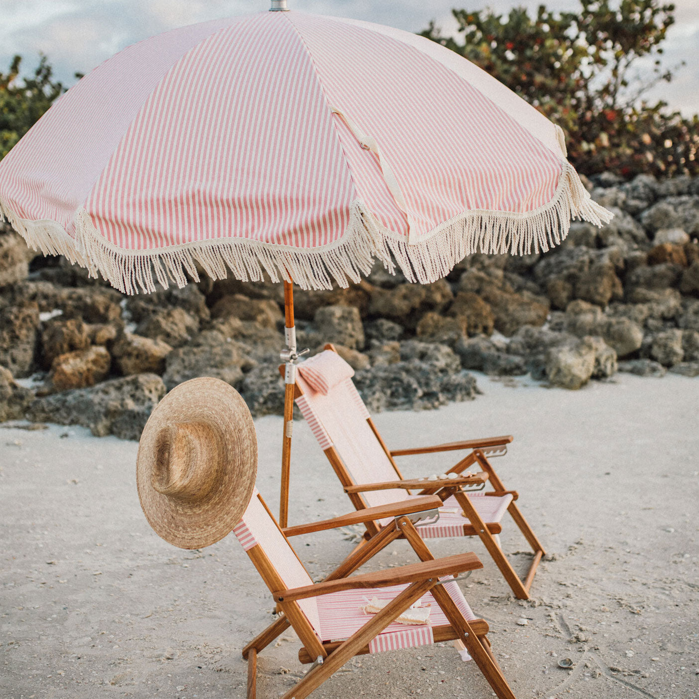 Pink Pinstripe Beach Umbrella