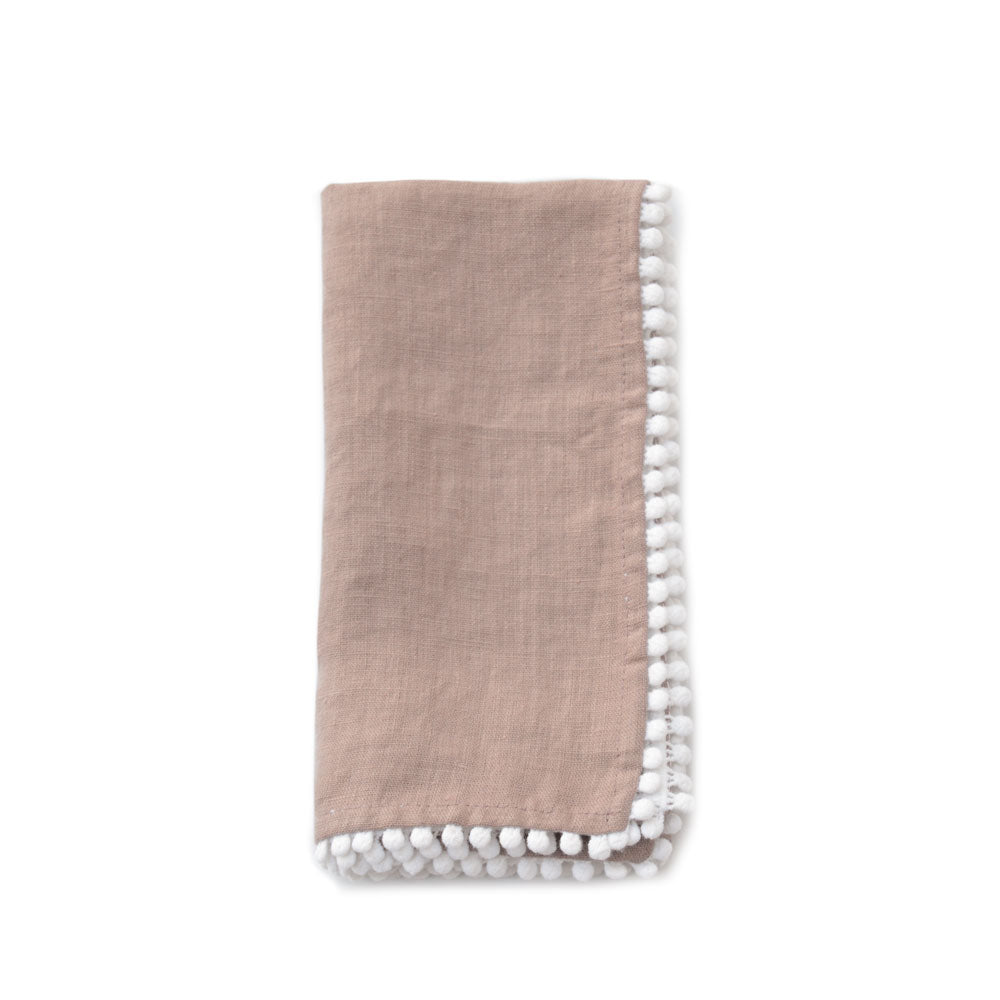 Linen Dinner Napkin Pompom - Dusty Rose