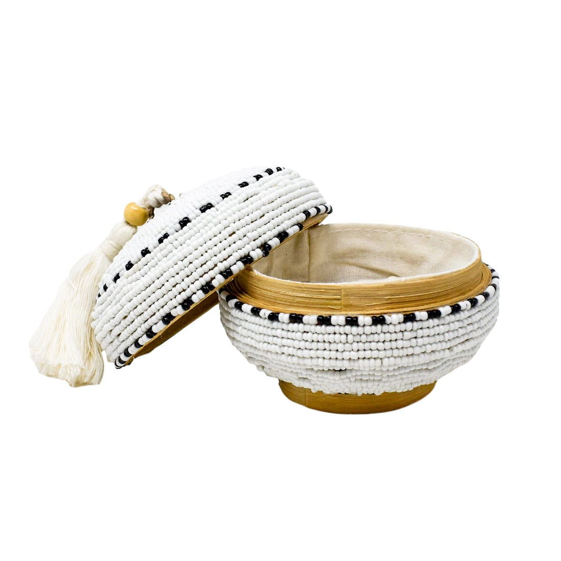 Tassel Bowl White w/ Black Trim