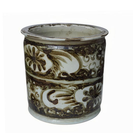 Rust Sea Flower Motif Cylinder Pot