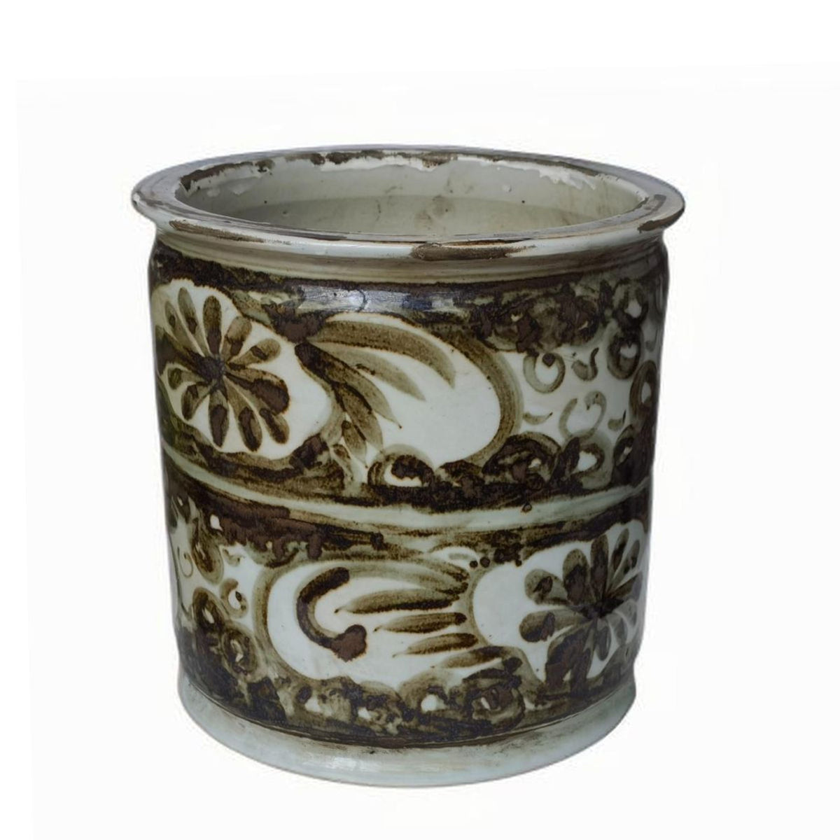Rust Sea Flower Motif Cylinder Pot