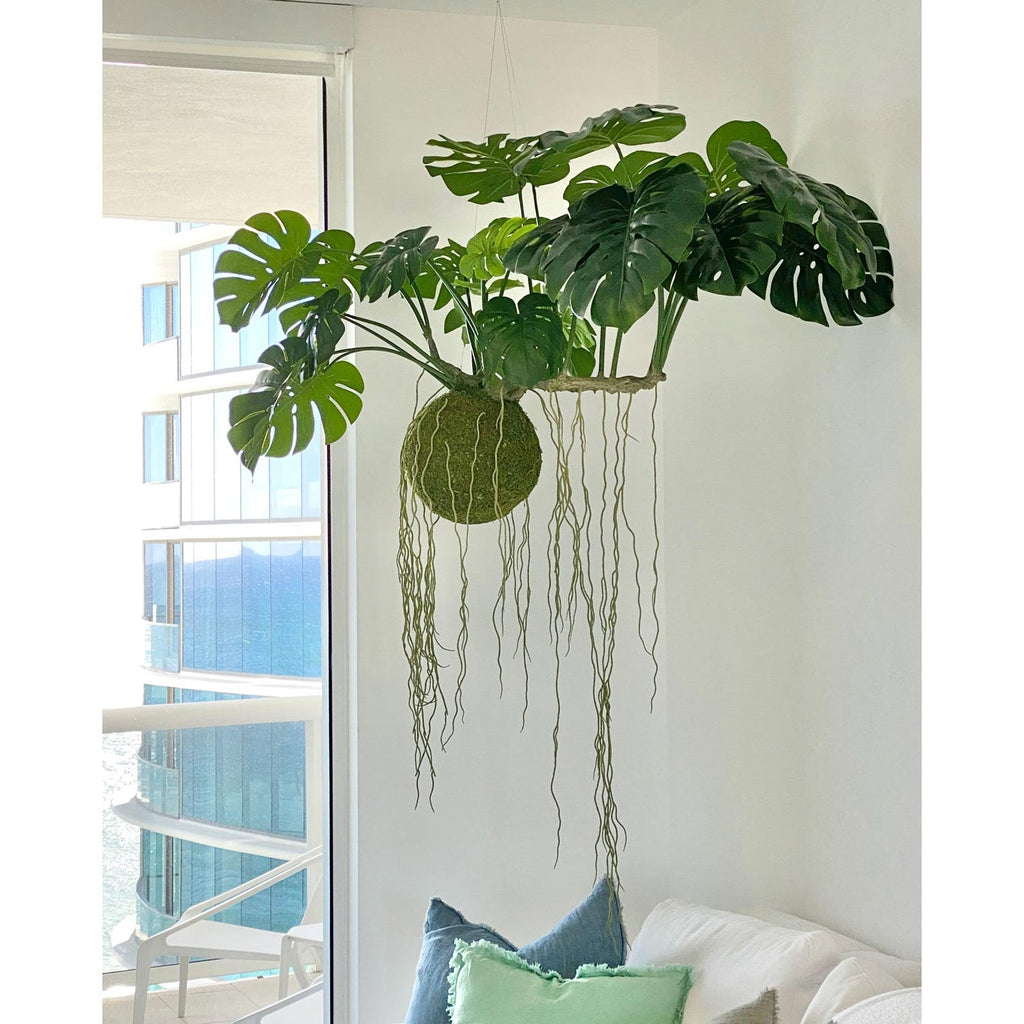 Oversized hanging greenery statement piece for living room