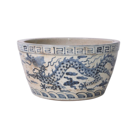 Classic Blue & White asian Bowl handmade chinoiserie foot stomp clay bowl