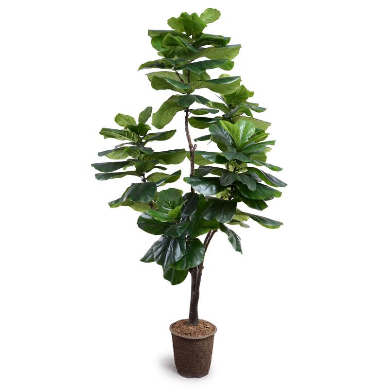 Large faux fiddle leaf fig tree with dense realistic foliage