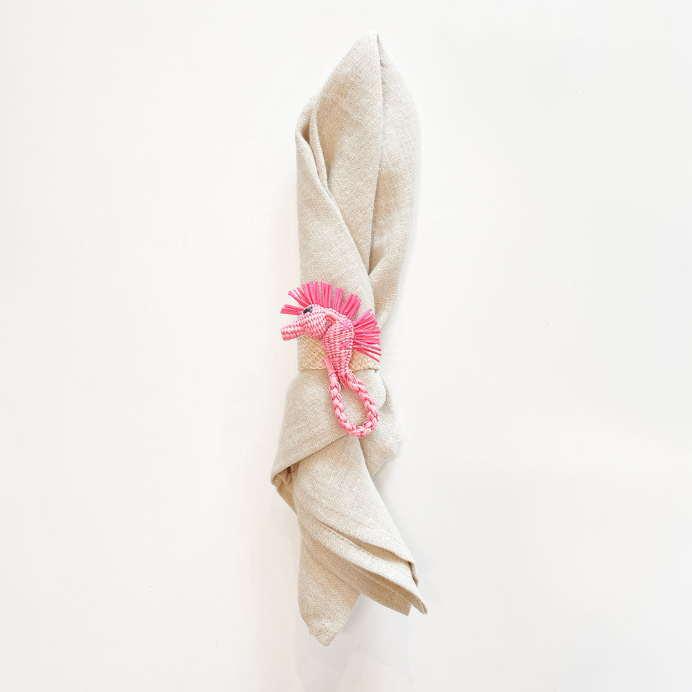 Pink Seahorse Iraca Napkin Ring