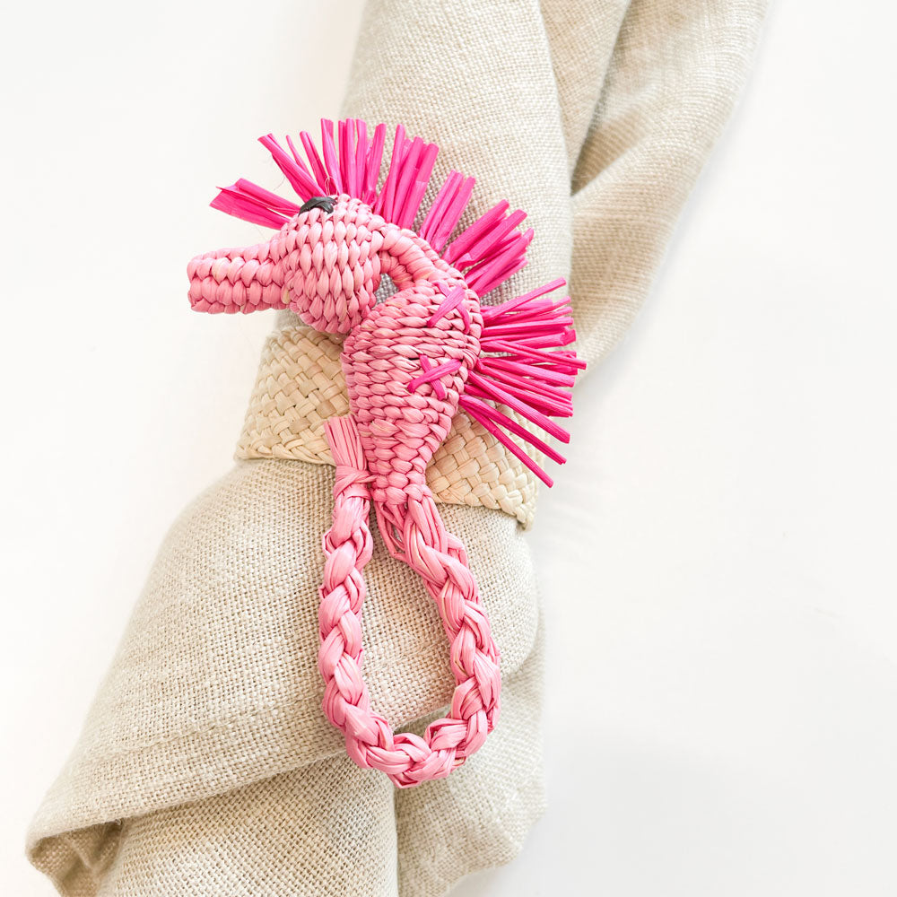 Pink Seahorse Iraca Napkin Ring