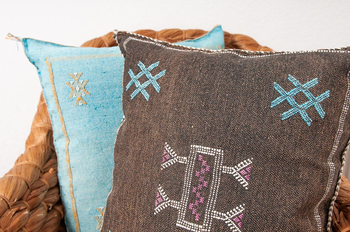 Black Moroccan cactus silk pillows sabra pillows sabra silk pillows Moroccan imported pillows