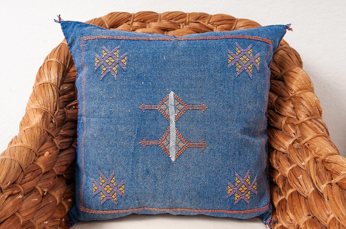 Blue Moroccan cactus silk pillows sabra pillows sabra silk pillows Moroccan imported pillows