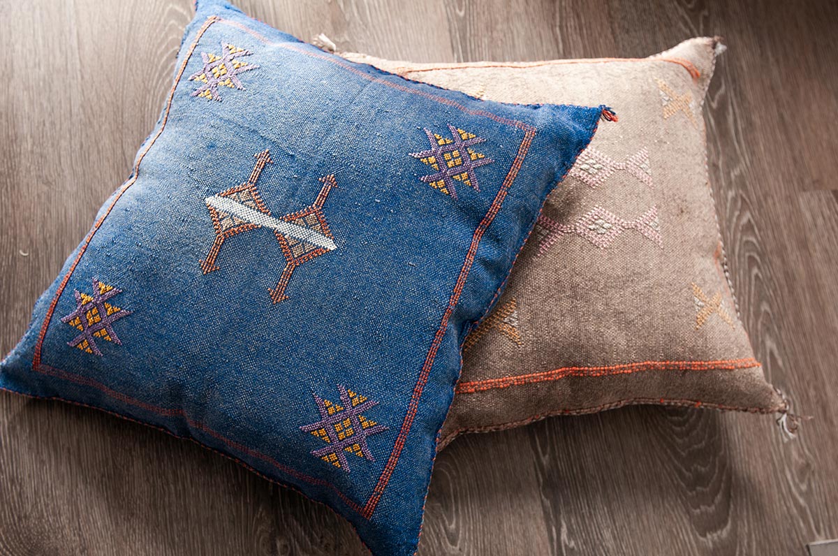 Blue Moroccan cactus silk pillows sabra pillows sabra silk pillows Moroccan imported pillows