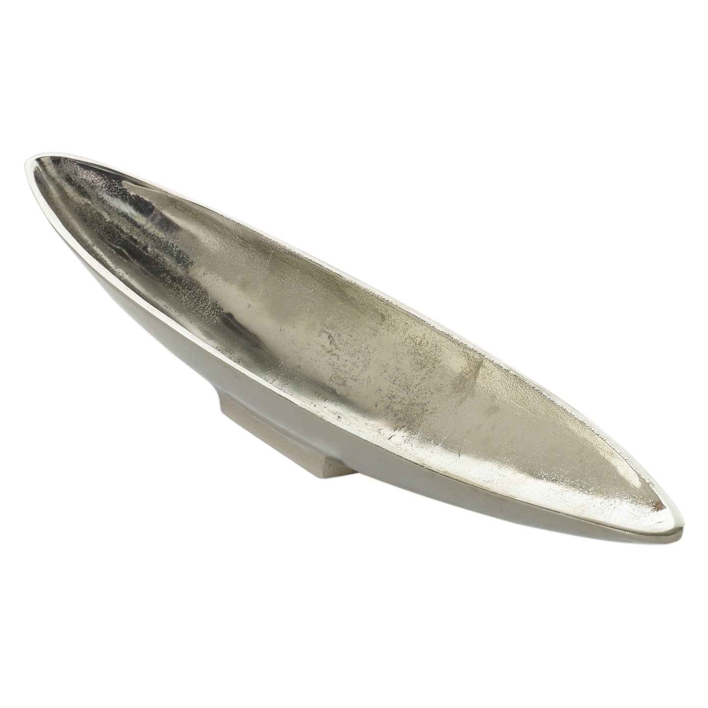 Long Metal boat shaped bowl for dining table silver