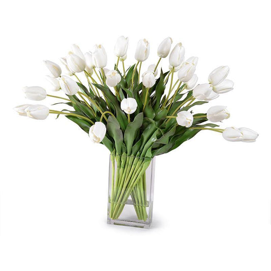 French Tulip Arrangement in Glass White 24"