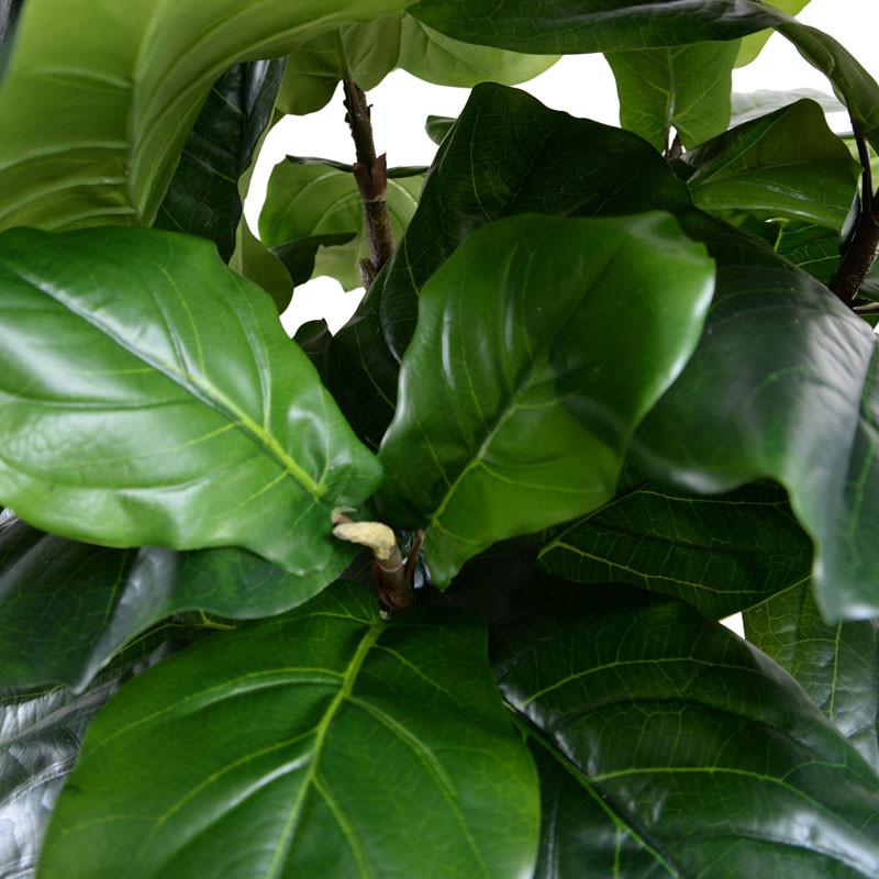 detail of leaves and branches on Palm Bungalow's faux fiddle leaf fig tree
