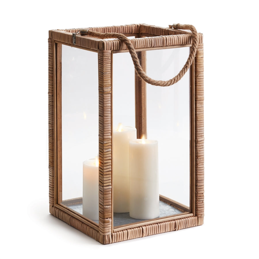 Rattan Lantern wood candleholder rattan wrapped hurricane boho luminary glass lantern