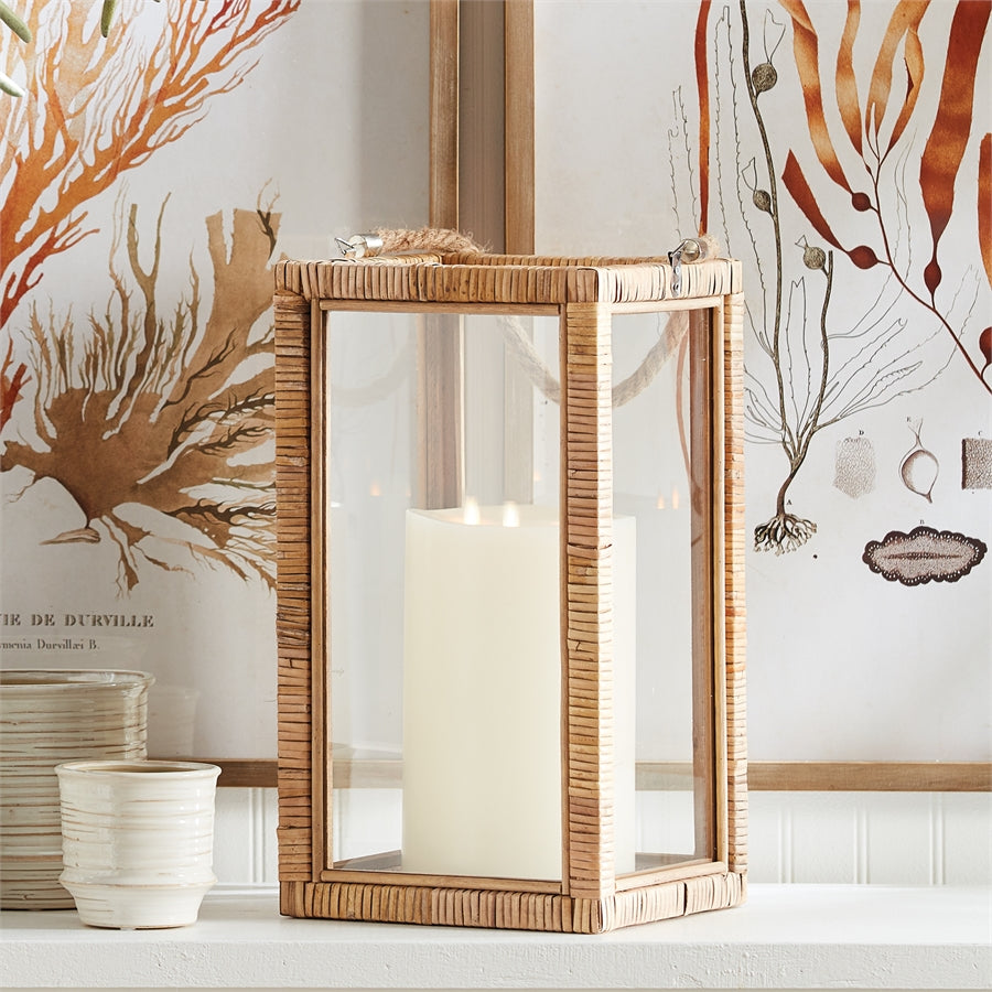 Rattan Lantern wood candleholder rattan wrapped hurricane boho luminary glass lantern