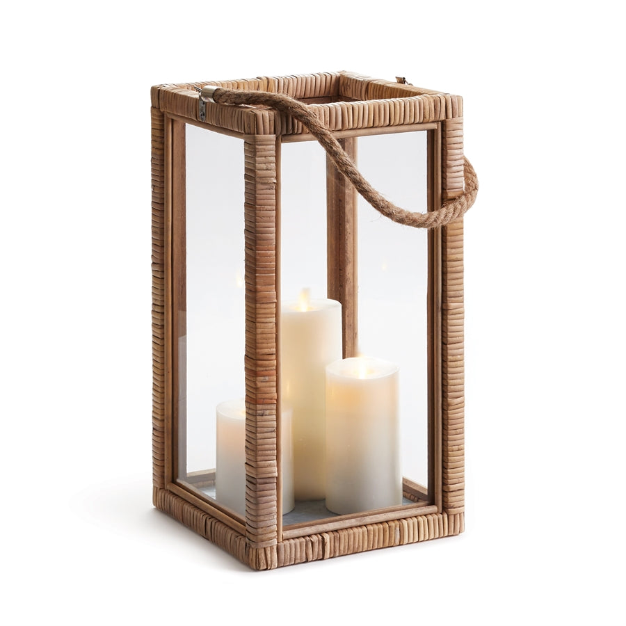 Rattan Lantern wood candleholder rattan wrapped hurricane boho luminary glass lantern