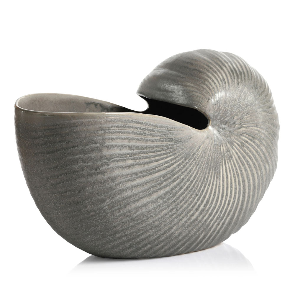 Nautilus stoneware shell vase in gray