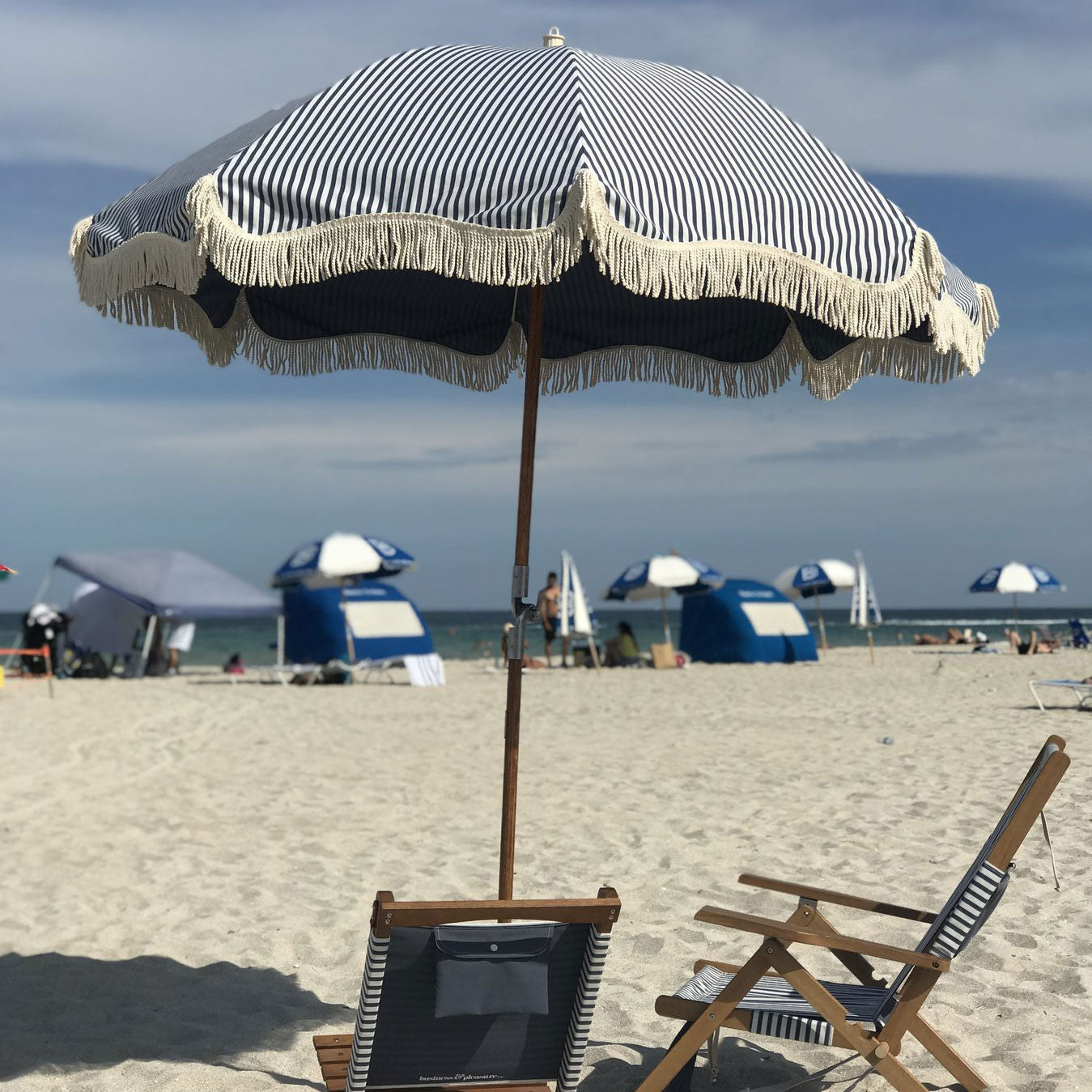 Navy Pinstripe Beach Umbrella